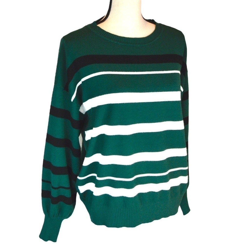 Liz Claiborne Lightweight Striped Crew Neck Balloon Sleeve Pullover Sweater‎ Lg